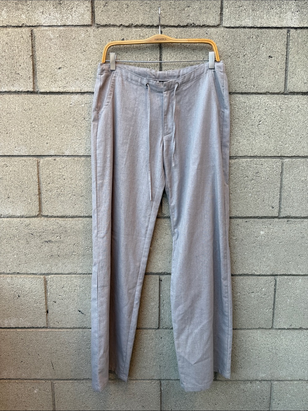 Light Gray Linen Drawstring 3 Pocket Pants
